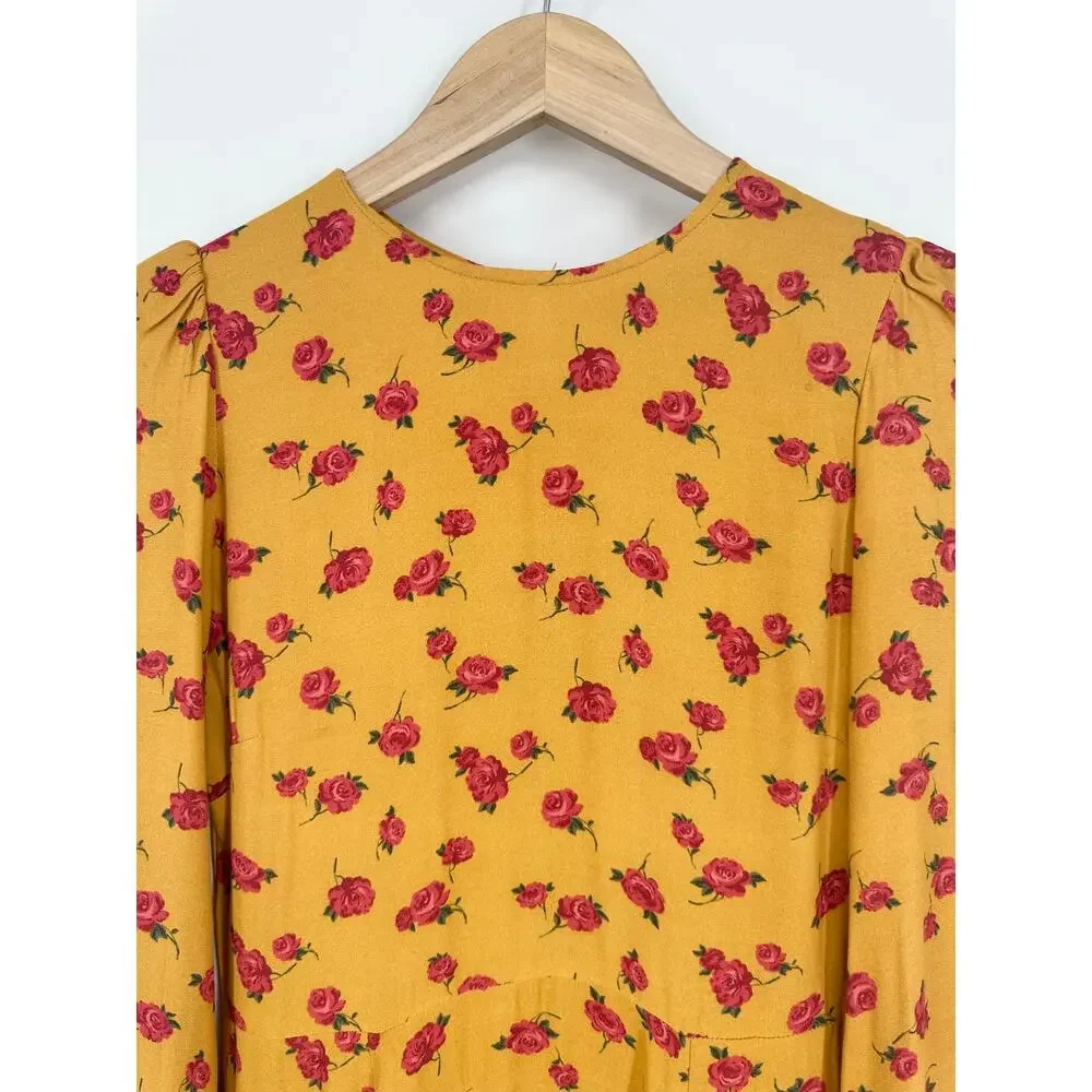 REFORMATION Josephine Midi Dress Floral Puff Long Sleeve Crew Neck Maxi, Amelia - Picture 7 of 15